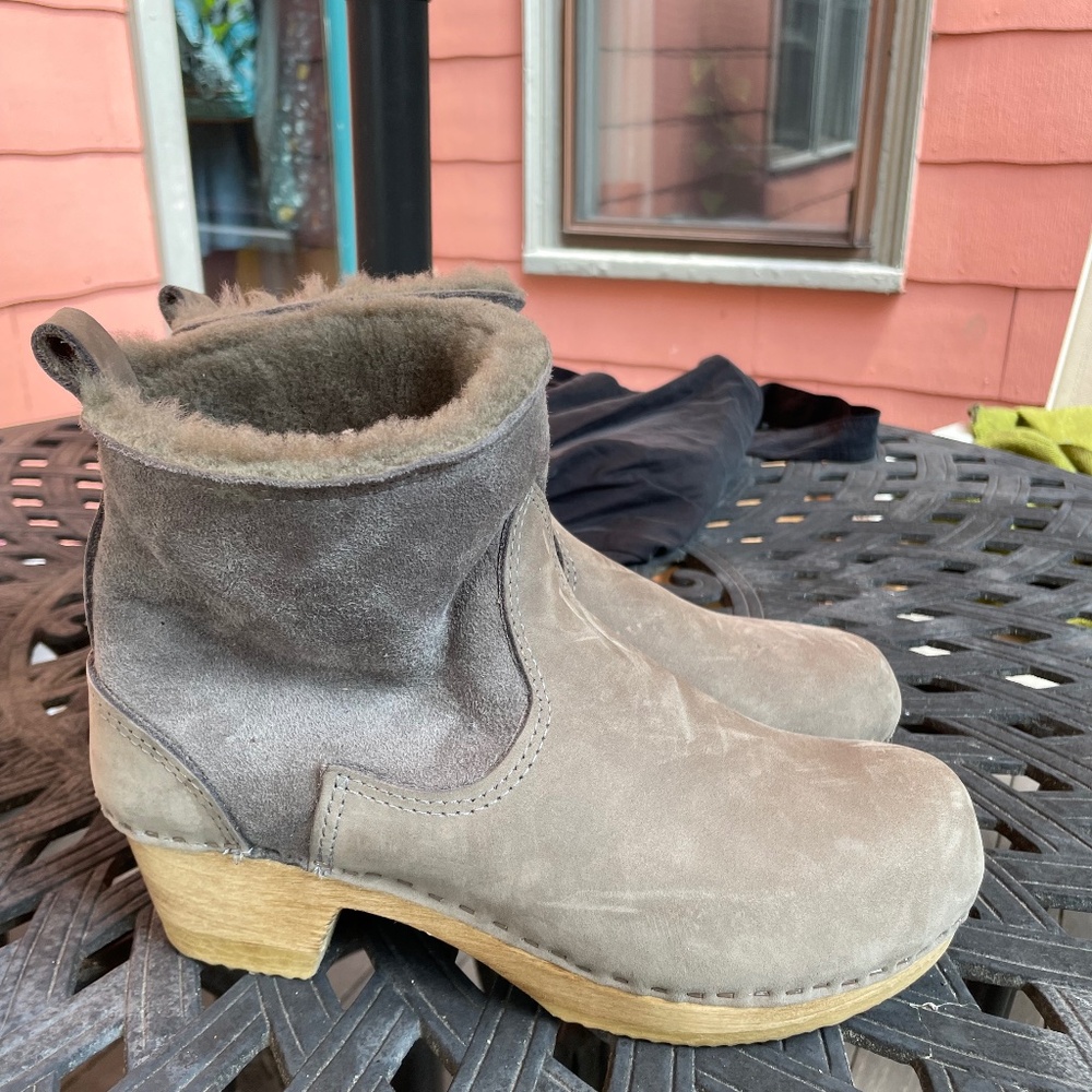 5" Pull On Shearling Clog Boot On Mid Heel Grey - image 1